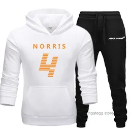 Mens Hoodies 2023/2024 New F1 Formula One 레이싱 팀 스웨트 셔츠 2 피스 세트 McLaren Fall Sports Pants Setformula One 드라이버 Lando Norris Womens Casual Tracksu DXB5