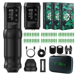 Dövme Makinesi T Rex Kablosuz Kit 4 0mm Strok Coreless Motor Dönen Kalem 1800mAh Pil Paketi RCA Adaptörü 231201