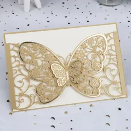 Gratulationskort 50st Butterfly Laser Cut Wedding Invitation Card Printing Business gratulationskort Personligt parti gynnar bröllopsdekoration 231202