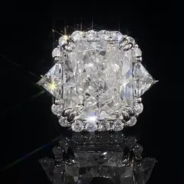 Błyszczące obrączki luksusowa biżuteria prawdziwa 100% 925 srebrne srebrne duże lodowe wycięte na lodzie moissanite diamentowy szlachetek impreza wieczna kobietę Pierścień Birdal Pierścień Never Fade