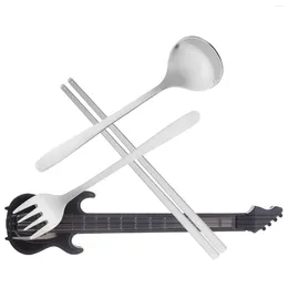 Dinnerware Sets 1 Set Of Travel Utensils Stainless Steel Portable Guitar Shape Box Tableware Kit For