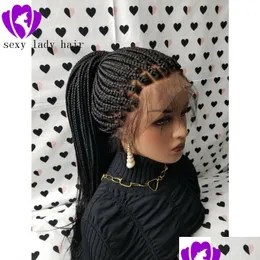 Synthetische pruiken Verkoop Box Vlechten Pruik Met babyhaar Zwart Braziliaans Fl Lace Front Hittebestendig Gevlochten Voor Dames Drop Delivery Prod Dhcyz