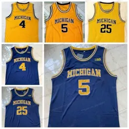 Nikivip Jalen Rose 5 Michigan Koleji Basketbol Forması Chris Webber 4 Juwan Howard 25 Erkekler Ed Lacivert Sarı Boyut S-XXL Üst Nitit