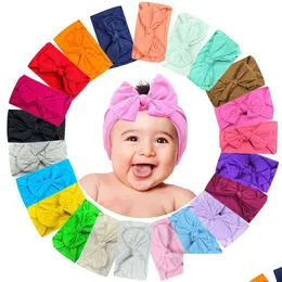 Accessori per capelli Neonate Fasce larghe con fiocco in nylon Nastro di compleanno Bambini Fasce per capelli morbide con fiocco elastico Copricapo da principessa per bambini 2 Dhyeq