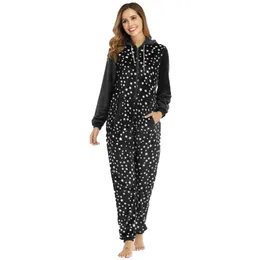 Dames Nachtkleding Dames Pluche Onesie Pyjama Gedrukt Rits Jumpsuit Met Capuchon Warme Dikke Nachtjapon Vantage Loungewear Party 231201