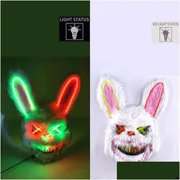 Дизайн масок для вечеринок Страшный неоновый светящийся кровавый кролик Косплей Маска кролика Хэллоуин Карнавальный костюм Светящийся реквизит Led Drop D Homefavor Dhke5