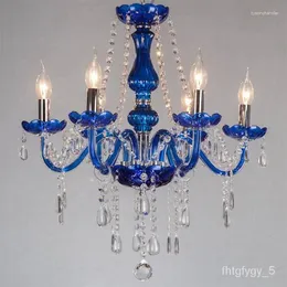 Lustres 6head azul candelabro de cristal vela luz lâmpada de vidro el sala de hóspedes principal ektvprivate exposição hall um