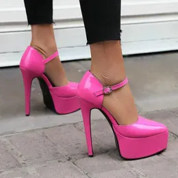 Big Size Pink Toe Color 47 Bright 48 Sandals Pointed Sexy Woman Mary Janes Pumps Buckle Strap Platform Thin High Heels Stiletto 89183 42928 349