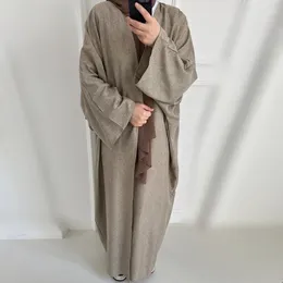 Ethnic Clothing Cotton Linen Open Abaya Kimono Turkey Muslim Hijab Dress Plain Causal Abayas For Women Dubai African Islamic Outfit Kaftan