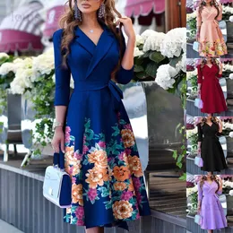 Skirts Urban Sexy Dresses Elegant Lady Dress Set Solid Color Turn-down Collar Three Quarter Sleeve Floral Print Spring Autumn for Women Party T231202