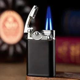 Två Turbo No Gas Lighter Windproect ovanlig rolig Butan Metal Blue Cigar -tändare Gadgets för män Giftrökningstillbehör