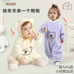 Conjuntos de roupas Macacão de bebê Polar Fleece manga comprida com chapéu Bodysuit One-Piece Keep Warm Organic Baby Bodysuits 5-day Shipping Baby ClothesL231202