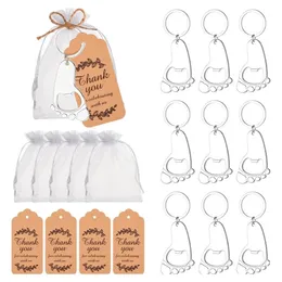 Andra evenemangsfestleveranser 1Set Baby Footprint Bottle Opener Key Buckle Present Bags Card Kids Birthday Party Favors Baby Shower Souvenirs Gifts To Gäster 231202