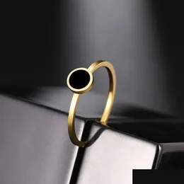 Bandringe Edelstahl Mode Trendy Ol Stil Jahrestag Schwarz Runder Stein Ring Für Frauen Schmuck Party Hochzeit Mädchen Geschenke Dr Dhpd1