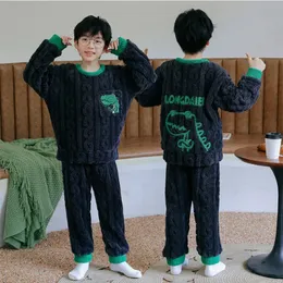 Pijama Dinozor Pijama Kids Kış Flanel Pijama Seti Erkekler Polar Sweet Garden Kalın Sıcak Velvet Sevimli Tatlı Kızlar Ev Kıyafetleri Loungewear 231202