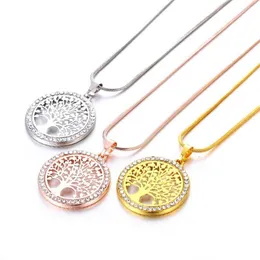 Nieuwe Mode Levensboom Ketting Kristal Ronde Kleine Hanger Ketting Rose Goud Zilver Kleuren Elegante Vrouwen Sieraden Geschenken Dropshi210d