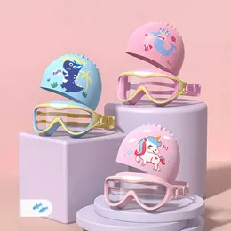 Máscaras de mergulho dos desenhos animados crianças óculos de natação com orelhas plug nadar conjunto meninos meninas anti nevoeiro silicone para crianças óculos piscina óculos 231202