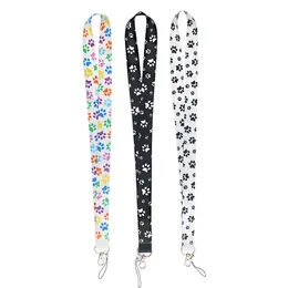 디자이너 Keychain kawaii cat paw lanyard 귀여운 검은 흰색 넥 스트랩 카드 배지 체육관 키 체인 끈 키 홀더 DIY 매달려 로프 폰 액세서리