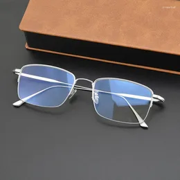 Sunglasses Frames 55mm Men Pure Titanium Glasses Vintage Half Optical Frame Filter Blue Light Anti-Reflective Myopia Hyperopia Progressive