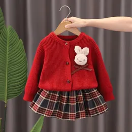 Clothing Sets Autumn Kids Christmas Clothes JK Skirt Short 2 Pcs Red Sweater Clothes Girls Knit 2-7Y Christmas Children Dress Cute Bunny 231202