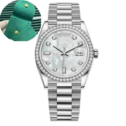 Mens Watch Diamond Bezel Day/Dade 41mm 36mm 시계 고품질 오리지널 디자이너 시계 Sapphire 방수 Montre De Luxe Green Bag