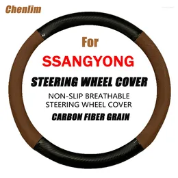 Steering Wheel Covers For Ssangyong Tivolan Carbon Fiber Car Cover 38CM Non-slip Wear-resistant Sweat Absorbing Fashion Sports