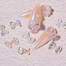 Nail Art Decorations 8pcs/set 3D Fairy Charms Aurora Bow Resin Laser Ribbon Decor Clear Crystal Jewelry Butterfly Supplies