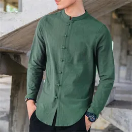 Men's Casual Shirts Mens Long Sleeve Green Blouse Chinese Knot Button Beach Pullovers Solid Color Traditional Camisas Blusas Male Tees