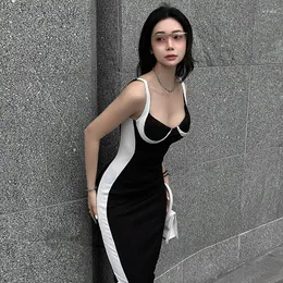 Sıradan elbiseler Yaz Sonbahar Elbise Kadın Giyim Spagetti Kayışları Bodycon Elegantes Para Mujer Mid-Calf Seksi Sokak Giyim Vestidos