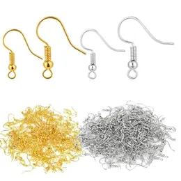 200 st 100PairStainless Steel Earring Hooks Wires French Coil and Ball Style Nickel Ear för smycken Making Colors Silver 302V