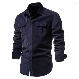Men's Casual Shirts Blouse Cotton Corduroy Thin Shirt Slim Tops Long Sleeve High Quality For Men Spring Autumn Lapel
