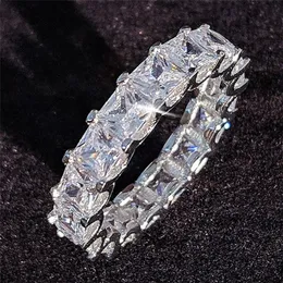 Rulalei Brand Stunning Luxury Jewelry 925 Sterling Silver Princess Cut Full White Topaz CZ Diamond Gemstones Women Wedding Finger 226S