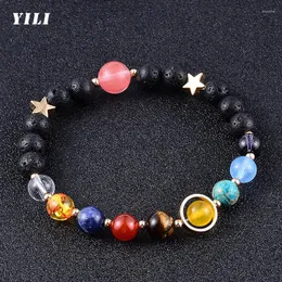 Strand 2023 Eight Planets Bracelet Universe Galaxy Solar System Lava Rock Yoga Beads Bracelets Bangles For Women Men Gift