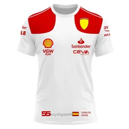 0OWV 남자 티셔츠 2023/2024 새로운 F1 포뮬러 원 경주 팀 Red Summer Charles Leclerc 16 Carlos Sainz 55 드라이버 티 셔츠 스포츠 어린이 옷