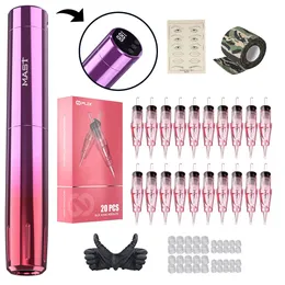 Tattoo Machine Mast Y22 Wireless Kit 2 Mode Eyebrow Lips Permanent Makeup Pen Set 20pcs Dragonhawk WJX 1RL Cartridge Needles 231201