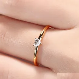 Bandringar Little Heart Shaped For Women Gold Color Wedding Engagement Ring Jewellry Zircon Romantic Fashion Jewelry Drop Delivery Dhejv