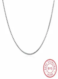 Lekani 2 storlekar tillgängliga riktiga 925 Sterling Silver 1mm Slim Box Chain Necklace Womens Mens Kids 4045cm smycken Kolye Collares3589592