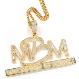 Hip hop prong configuração aaa cz pedra bling gelado motivado por dinheiro mbm letras pingentes colares para homens rapper jóias y1220325m