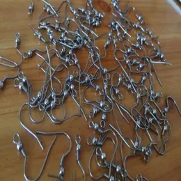 Todo 500 peças de joias da moda para encontrar ganchos cirúrgicos de fios de orelha de aço inoxidável-com brinco de bobina de contas descobertas tom de prata D267W
