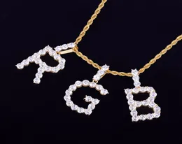 AZ Zircon Tennis Letters Halsband Pendant Anpassad namn Charm för män Kvinnor Guld Silver Hiphop Jewelry With Rope Chain8367159