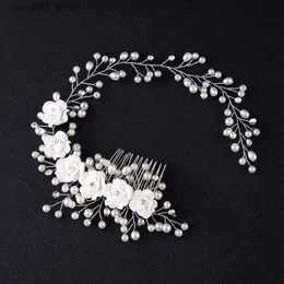 Headwear Hair Accessories Bridal Wedding Hair Accessories Crystal Bride Pearl Flower For Hair Headband Handmade Beads Decoration Hair Comb For Women Q231204