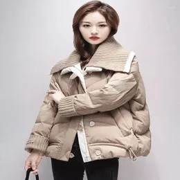 Женские тренчи, пуховое пальто с хлопковой подкладкой для женщин, зимнее свободное вязаное пальто с воротником, высококачественное ретро темпераментное короткое хлопковое пальто