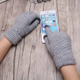 Damen-Strickhandschuhe aus Kaschmirwolle, Winter, warm, dick, Touchscreen-Handschuhe, solide Fäustlinge für Handy-Tablet-Pads