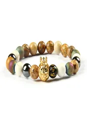 Nowa bransoletka design cała 10pcllot 8 mm naturalna mapa obrazu Kamienne koraliki z czarnym Crow Crown Lion Energy Bracelets1318231