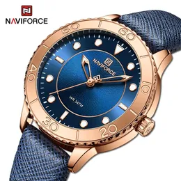 Kadın Saatleri Naviforce Kadınların Orijinal Deri Saatleri Su Geçirmez Aydınlık Yaratıcı Dial Swristwatch Lüks Kuvars Saat Hediyesi Relogio Feminino 231201