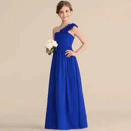 Girl Dresses YZYmanualroom Chiffon Junior Bridesmaid Dress With Flower A-line One Shoulder Floor-Length 2-15T