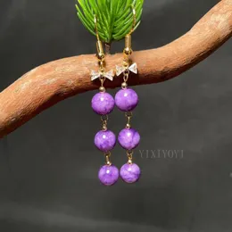 Dangle Earrings Beautiful Purple Green Jade Gem Beads Long Hook Earring Charm Style Pearl Drop For Women Trendy Gift Jewelry