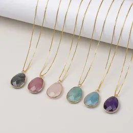 Pendant Necklaces Double Side Rhodonite Labradorite Amethyst Natural Stone Necklace Unisex Brass Box Chain