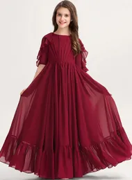 Girl Dresses Flower A-line Scoop Floor-Length Chiffon Junior Bridesmaid Dress With Cascading Ruffles First Communion