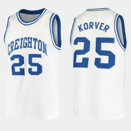 Designer personalizado basquete jerseys creighton bluejays faculdade kyle korver # 25 branco retro masculino ed número nome camisa